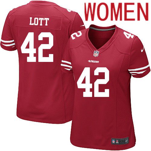Women San Francisco 49ers #42 Ronnie Lott Nike Scarlet Game Player NFL Jersey->women nfl jersey->Women Jersey
